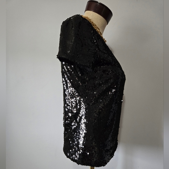Dry Lake Black Sequin Short Sleeve Top. Size Small - Picture 5 of 12